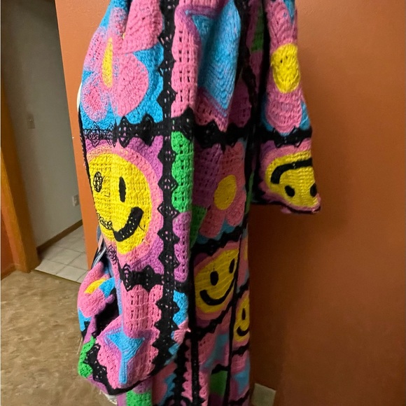 Colorful Crochet Cardigan dusterwith Smiley Faces. Smile all day!! - Picture 10 of 16